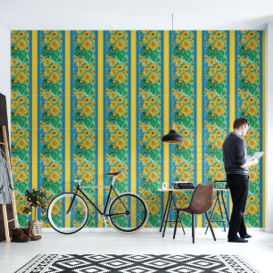 Papier Peint Champ de tournesols Rouge Orange Jaune Bleu Van Go