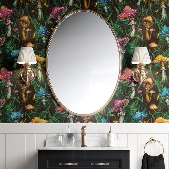 Papier Peint Champignons colorés et fougères (Créateur téléchargé)