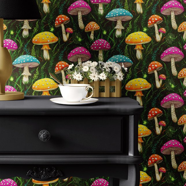 Papier Peint Champignons Néon et Fougères (Créateur téléchargé)