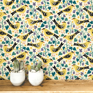 Papier Peint Chardonneret et fleur d'oiseau de violette de bois