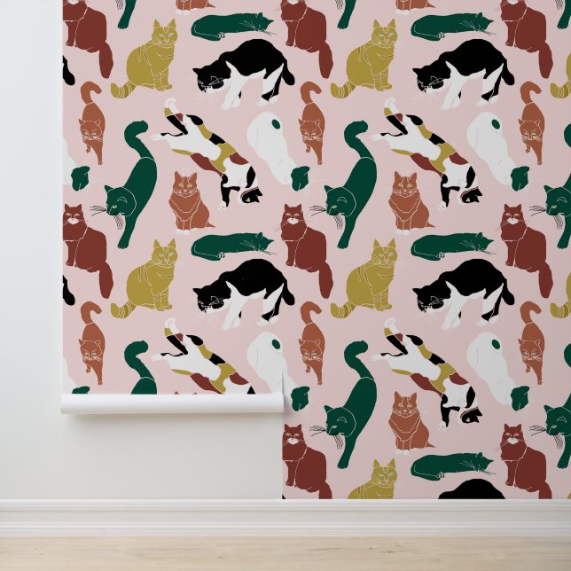 Papier Peint Charmant chats dessinés à la main sur arrière - pl (Application)