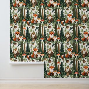 Papier Peint Charmante forêt Créatures Forêt renard et hibou