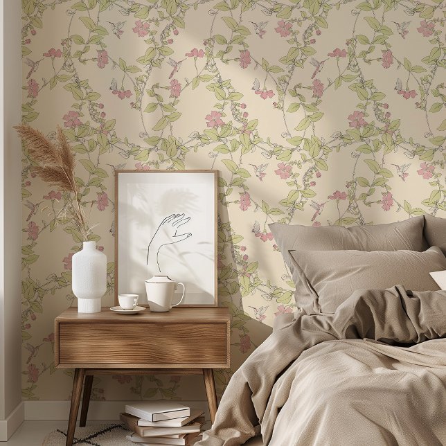 Papier Peint Charmante Perruque & Colibris Rose & Vert (Créateur téléchargé)