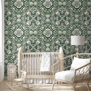 Papier Peint Charme floral vert et blanc intemporel