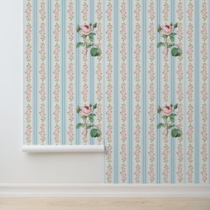 Papier Peint Charme Rayure Rose Vintage Rose