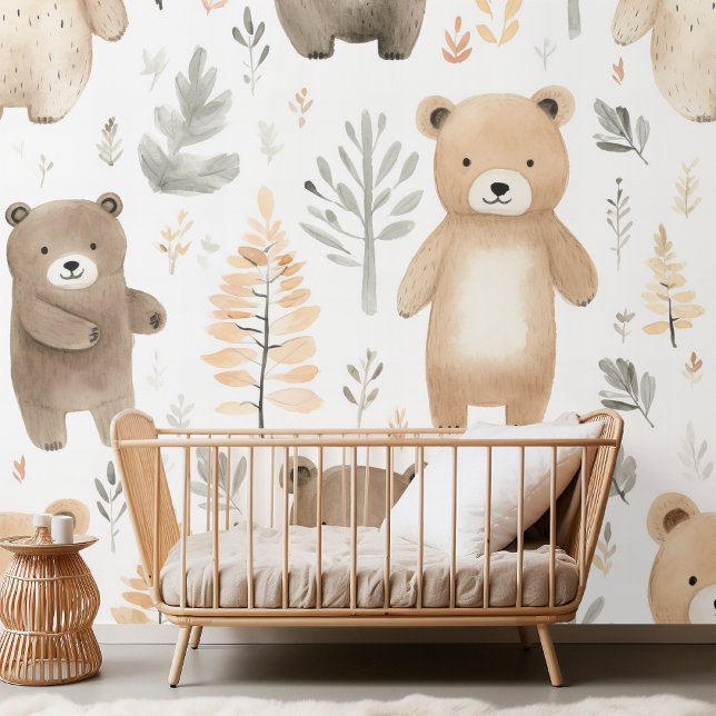 Papier Peint Charming Bois Bear Aquarelle (Créateur téléchargé)