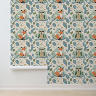 Papier Peint Charming Forest Friends Fox & Owl Peel and Stick