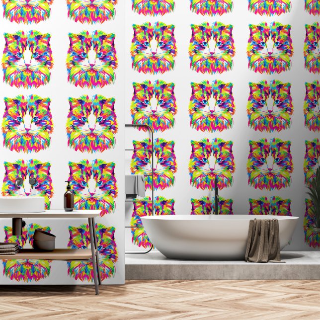 Papier Peint Chat d'art coloré (Salle de bain)