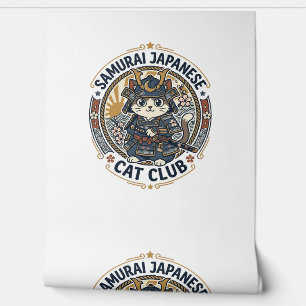 Papier Peint Chat japonais samouraï Art vectoriel POD - Samoura