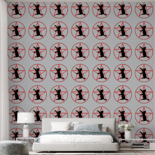 Papier Peint Chat Noir Avec Étoile Dorée Pentagramme Rouge sur
