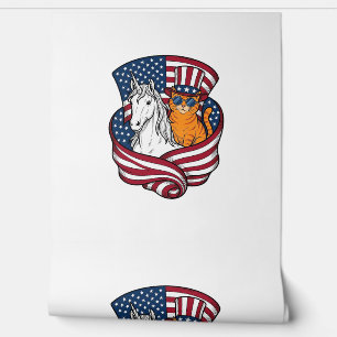 Papier Peint Chat patriotique et licorne vintage vector design_
