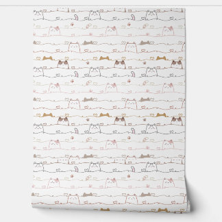 Papier Peint Chats adorables regardant par-dessus des cœurs 