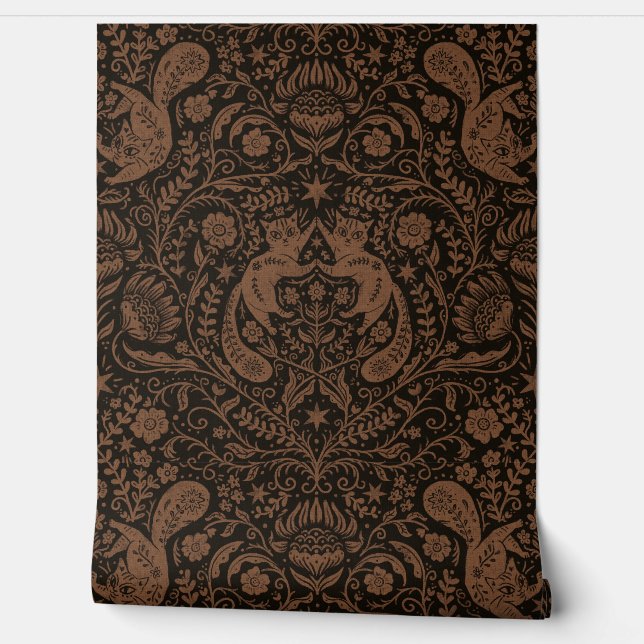 Papier Peint Chats bohèmes raffinés - Noir blanchi (Déroulement)