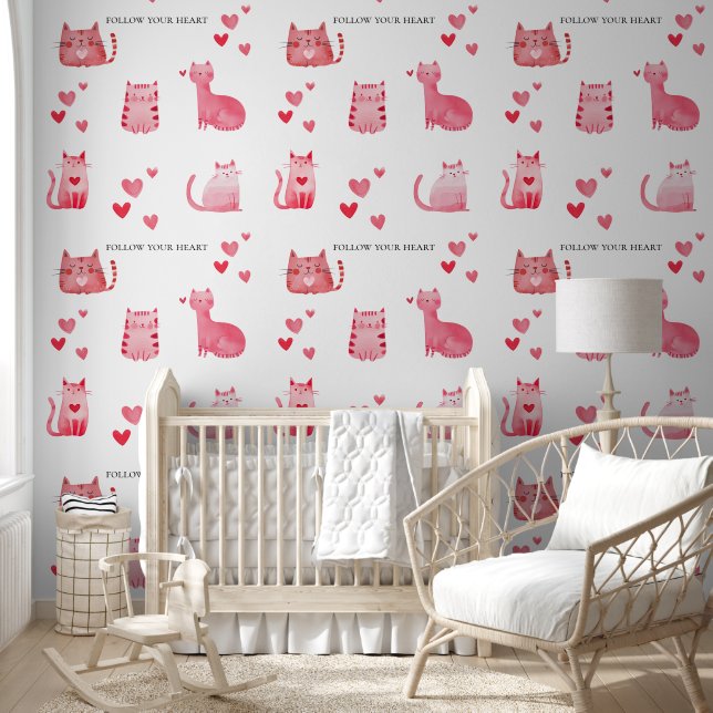 Papier Peint Chats et Coeurs roses inspirants (Enfants)