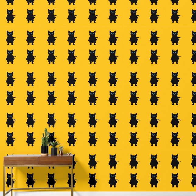 Papier Peint chats noirs en jaune (Couloir)