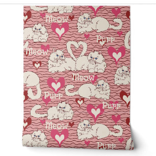 Papier Peint Chats persans romantiques Whimsical sur rose
