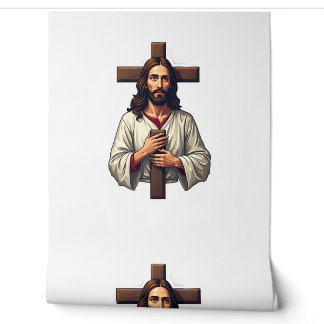 Papier Peint Chemise à gravure vintage portrait de Jésus Croix