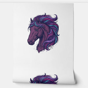 Papier Peint Chemise d'art de tête de cheval colorée gravée vin