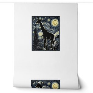 Papier Peint Chemise vintage gravure girafe nuit étoilée_1