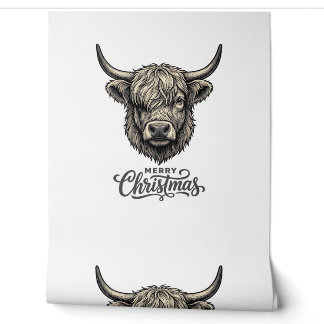 Papier Peint Chemise vintage Joyeux Noël Vache des Highlands_1