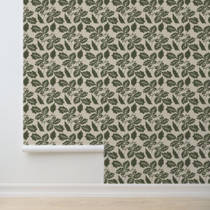 Papier Peint Chêne Feuille vert et ivoire moderne