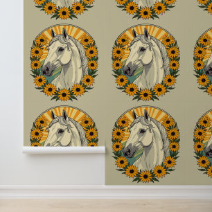 Papier Peint Cheval À Cheval Et Fleurs Susan À Oeil Noir