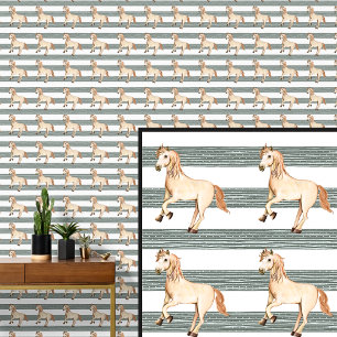 Papier Peint Cheval de ferme sur les clôtures vertes Brown