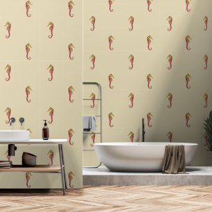 Papier Peint Cheval de mer rouge Vintage moderne en beige