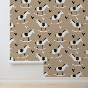 Papier Peint Chevaux à bascule noirs et blancs amusants sur fon