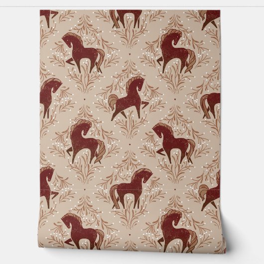 Papier Peint Chevaux avec des éléments floraux (Déroulement)