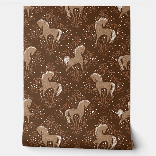 Papier Peint Chevaux avec des éléments floraux (Déroulement)