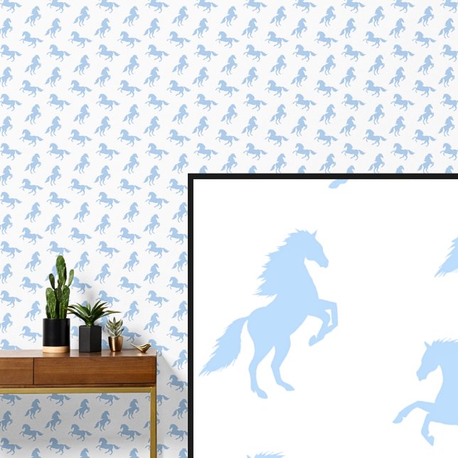 Papier Peint Chevaux bleu pâle sur blanc (Créateur téléchargé)