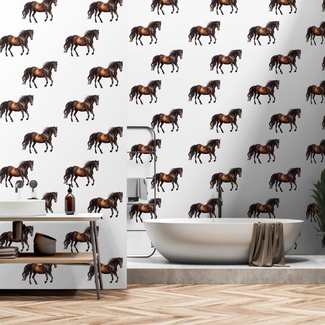 Papier Peint Chevaux Brown (Salle de bain)