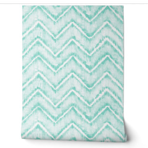 Papier Peint Chevron aquarelle sarcelle mousse de mer peinte à 