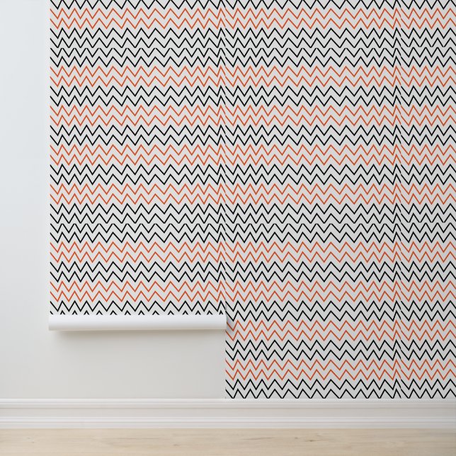 Papier Peint Chevron Zigzag Orange Noir (Application)