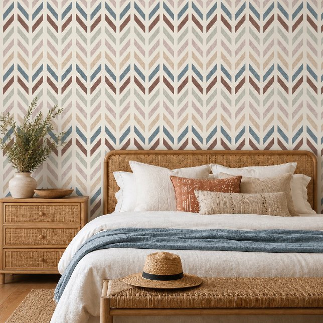 Papier Peint Chevrons Bohème  (Boho Herringbone Wallpaper 
)
