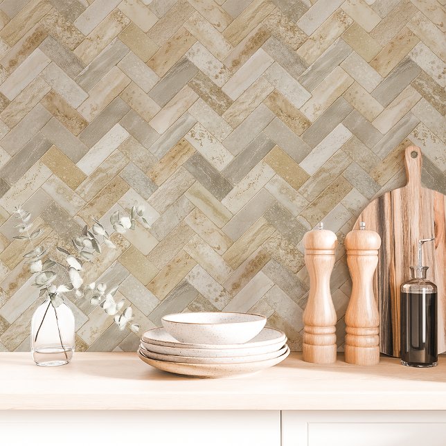 Papier Peint Chevrons Herringbone Beige et Crème (Créateur téléchargé)