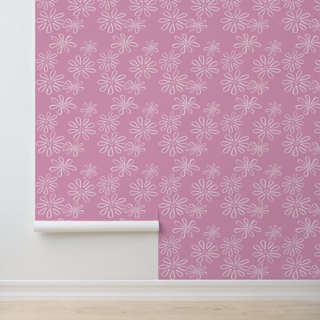 Papier Peint Chic Blush sur Doodle Fleur Rose (Application)
