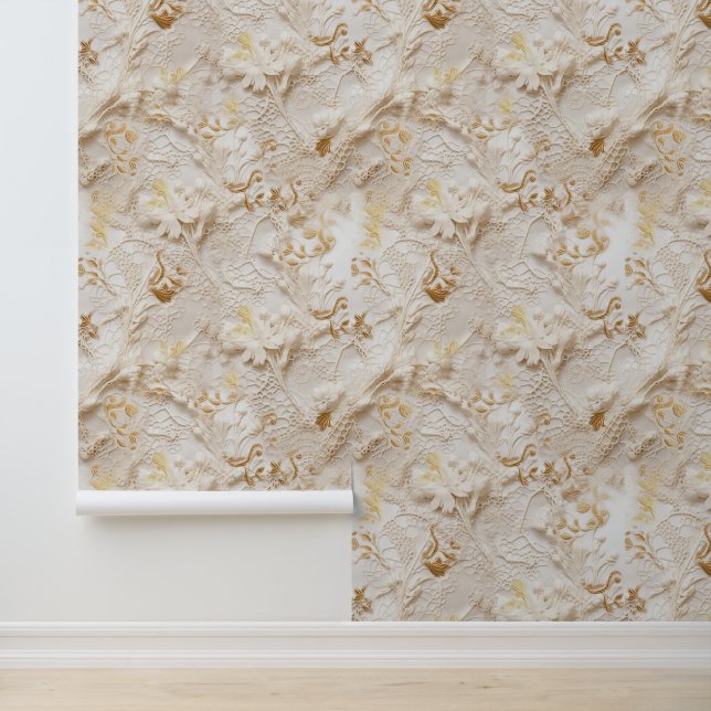 Papier Peint Chic, Elegant Crèmes & cuir texture fleur look (Application)