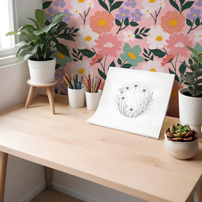 Papier Peint Chic Girly Bold Floral Motif (Chic Girly Bold Floral Botanical Pattern Wallpaper)