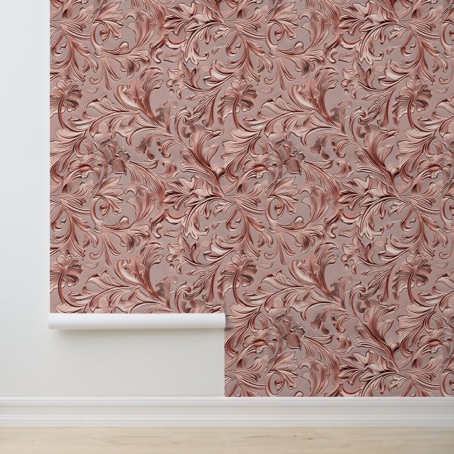 Papier Peint Chic rose or à outils cuir (Application)
