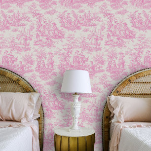Papier Peint Chic vintage bébé rose de toile de jouy imprimé
