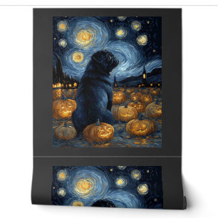 Papier Peint Chien Carlin noir de la nuit étoilée de van gogh h