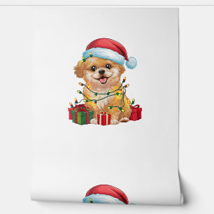 Papier Peint Chien Shih Poo avec chapeau de Père Noël illuminé