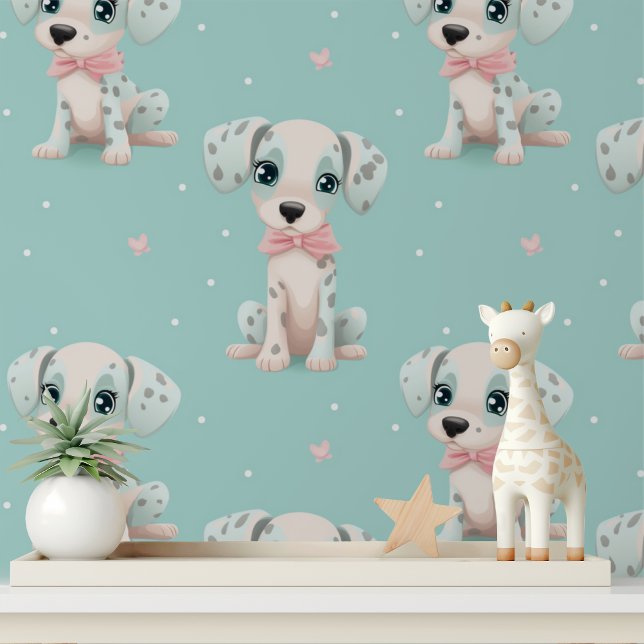 Papier Peint Chiens de chiot mignonnes Bow rose Motif moderne p (Créateur téléchargé)