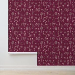 Papier Peint Chiens Lady Toile de Jouy Couleur Bourgogne