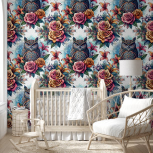 Papier Peint Chouette éthérée et rayonnement floral