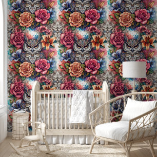 Papier Peint Chouette majestueuse et lisses florales