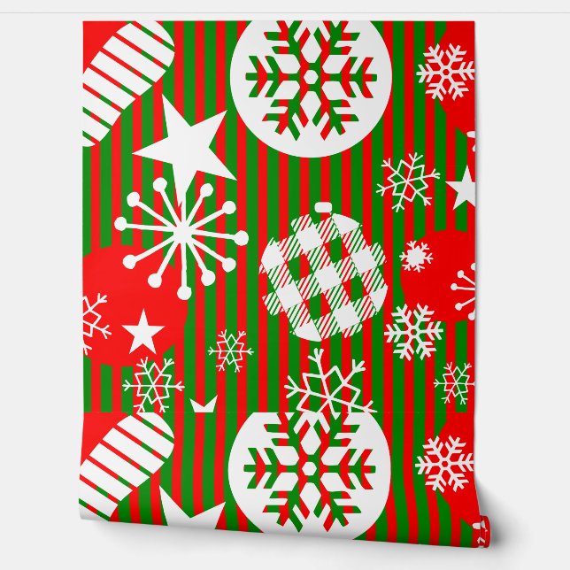 Papier Peint Christmas Wallpaper – Joy to the World Red & Green (Déroulement)