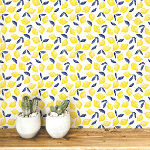 Papier Peint Citron Citrus Méditerranéen Jaune Blanc Aquarelle